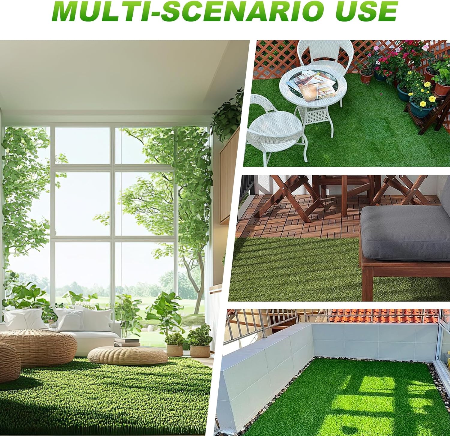 Artificial Grass Tiles Interlocking Turf Squares Deck 9 Pack -12"x12" Indoor Outdoor Faux Grass Rug with Drainage Holes-Fake Grass Tiles Self-draining for Garden Lawn Landscape Balcony Decoration