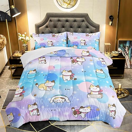 Miniatura 3 de Juego de edredón para niños, tamaño matrimonial, 3 piezas, colorido arco iris con purpurina y estrellas, juego de ropa de cama con diseño de pata de