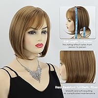 Vista 3 de XIUFAXIRUSI XIUFAXIRUSI - Pelucas cortas rubias con corte Bob para mujeres blancas, con flequillo lindo, peluca sintética de longitud hasta