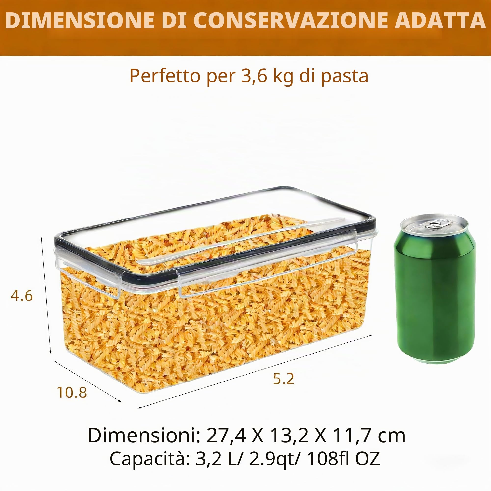 4PCS 3.2L/108 OZ Contenitore ermetico per alimenti con coperchio, barattolo in plastica per la conservazione della pasta, organizzatore ermetico per la cucina senza BPA