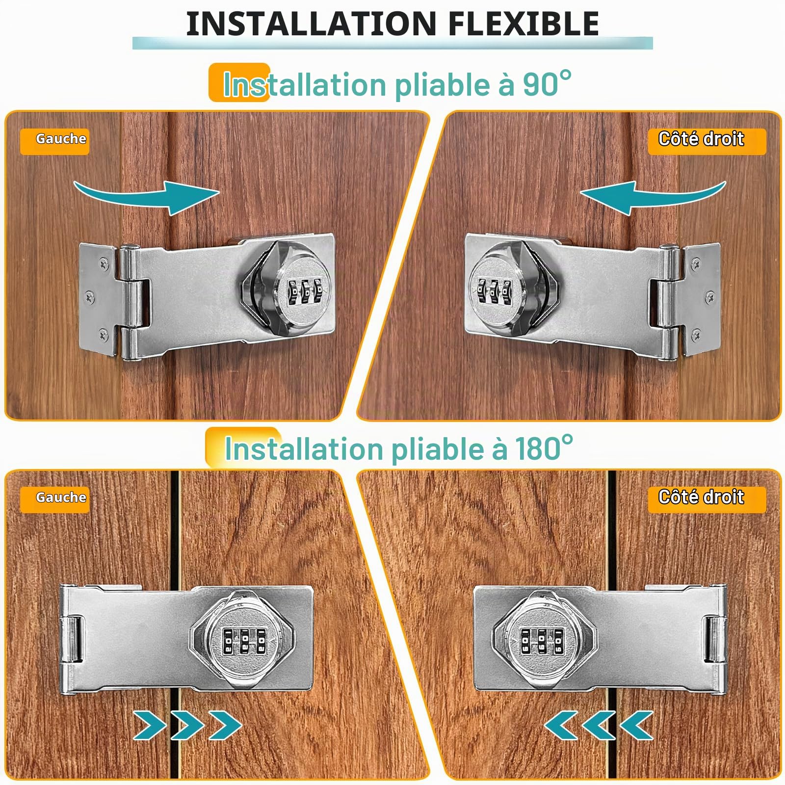 1 pièce Serrure à combinaison à 3 chiffres Serrure à moraillon 4.5in Verrouillage du mot de passe pour armoire, cabinet, mot de passe, petite serrure de porte, porte de grange, Argenté