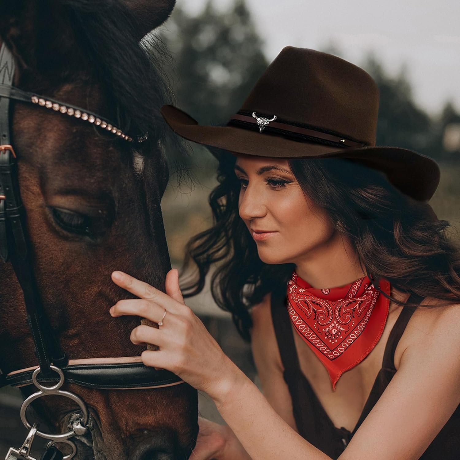 Western Cowgirl Outfit for Women Cowboy Hat Bandana Earrings Belt for Halloween Cosplay Cowgirl Costume Accessories - Image 2