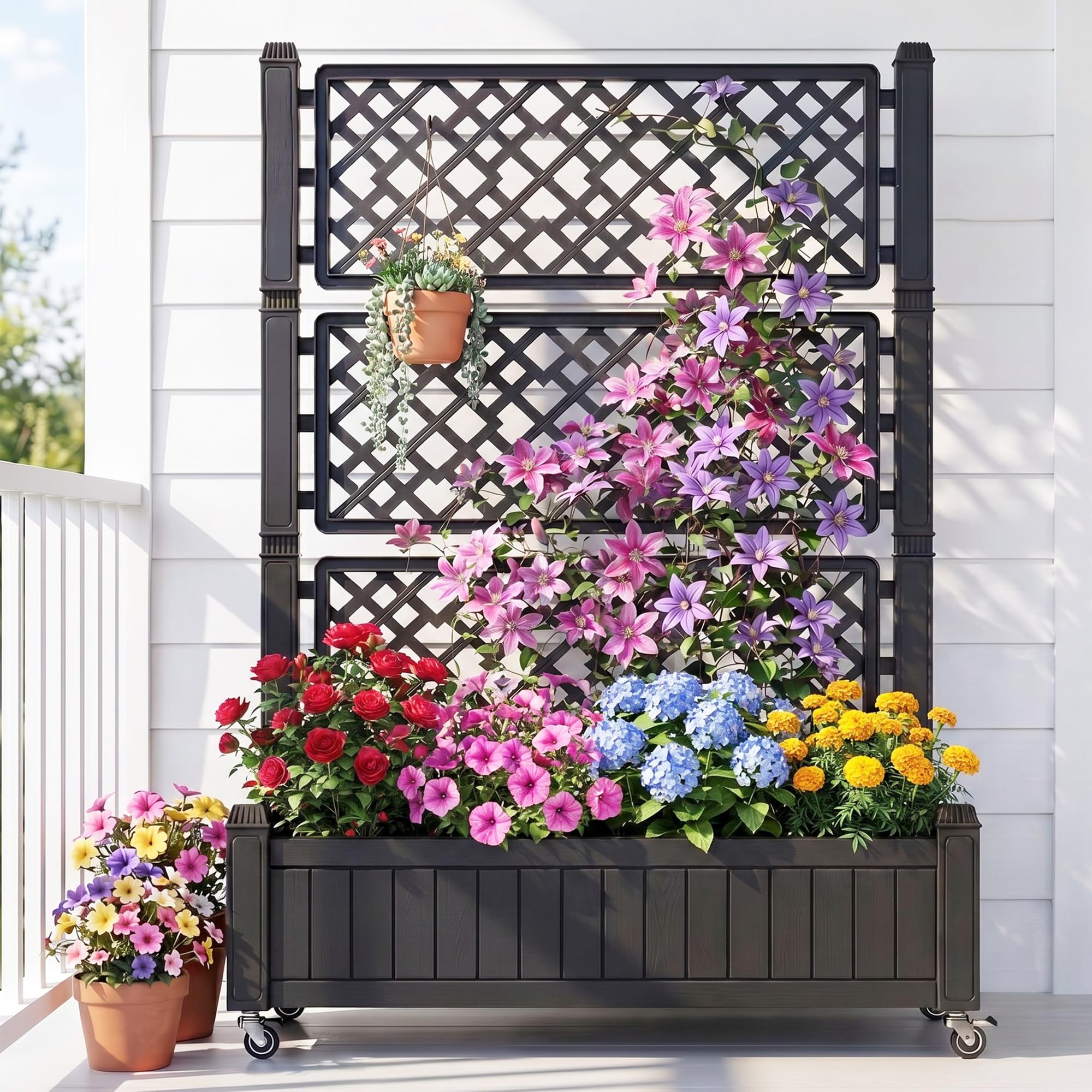 YITAHOME Resin Planter Trellis Box with Wheels
