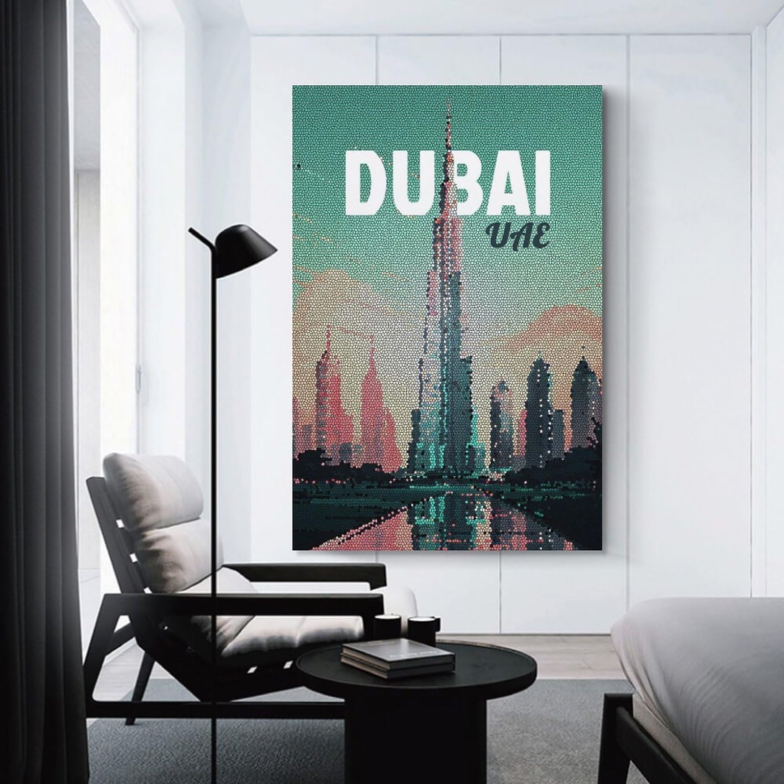 Junmoney Dubai UAE Skyline Mosaic Art Wall Art Print, 16x24inch(40x60cm), for Workspace Walls, Study Corners Or Bedrooms, A Smart Decor Choice for Study Walls