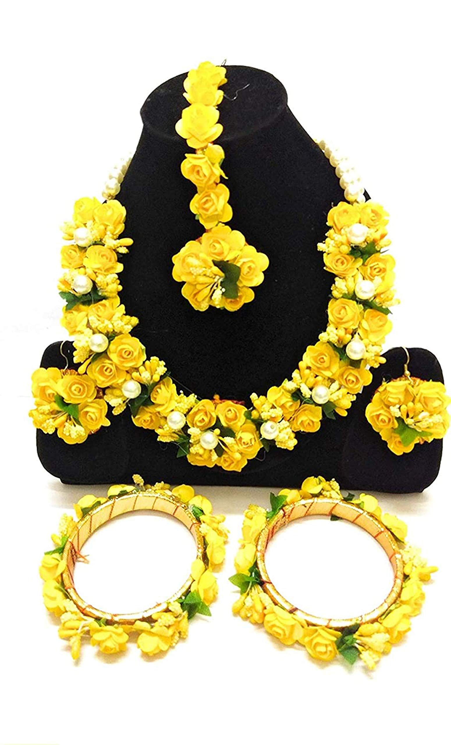 12SEASONS Handmade Flower Jewellery Set Nacklace, Earrings,Tika,Bangles For Women & Girls (Mehandi/Haldi/Wedding/Bridal/Baby Shower) (Style1) (B092SJBYBQ) Amazon Price History, Amazon Price Tracker