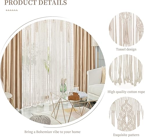 Miniatura 6 de Cortina bohemia de macramé para ventana, divisor de habitación, cortina para puerta, 79 x 35 pulgadas, gran macramé para colgar en la pared para