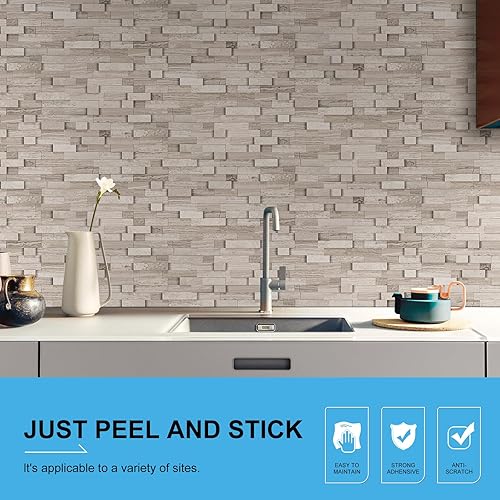 Miniatura 2 de Azulejo de piedra para despegar y pegar, 5 hojas de mosaico de piedra para salpicaduras de 11.5 x 10.7 pulgadas, azulejos 3D con aspecto de mármol