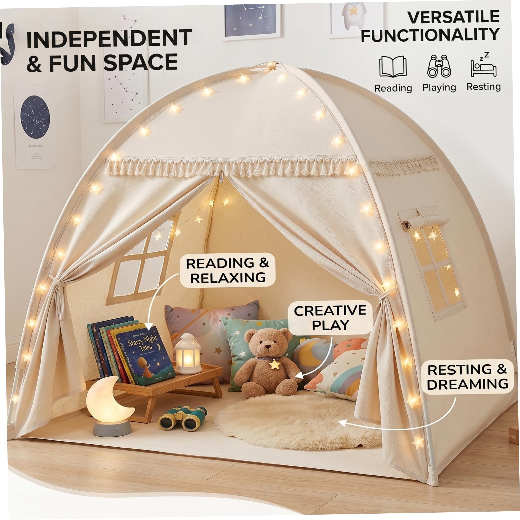 Tienda de campaña Interior para niños, Tienda de Juegos para Espacio Privado, casa de Juegos para niños pequeños con Cortina de Ventana y Puerta, decoración al Aire Libre
