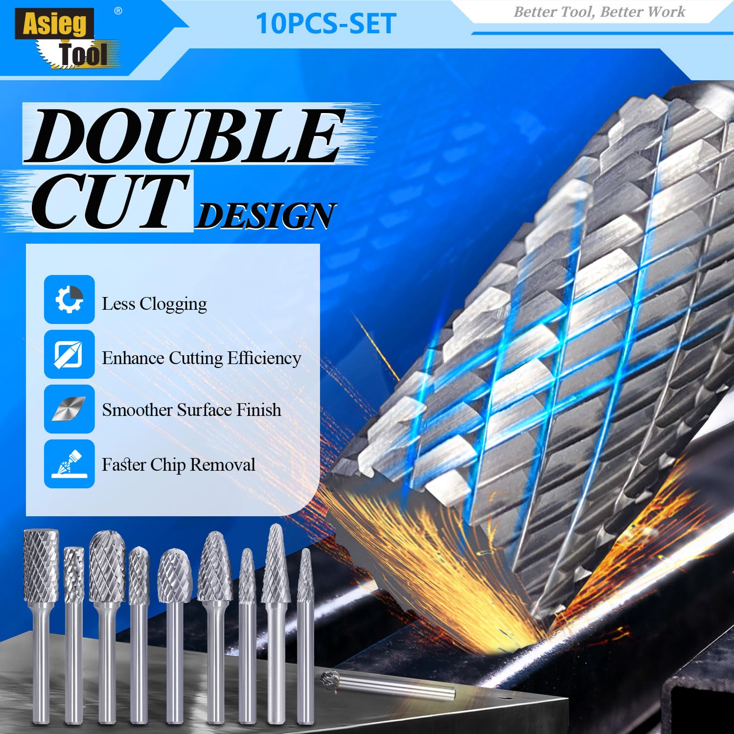 Carbide Burrs Set with 1/4''Shank Double Cut Solid Power Tools Tungsten Carbide Rotary Files Bits for Die Grinder Metal Wood Carving Engraving Polishing Drilling Grinding Milling Cutting 10pcs — Amazon image 4