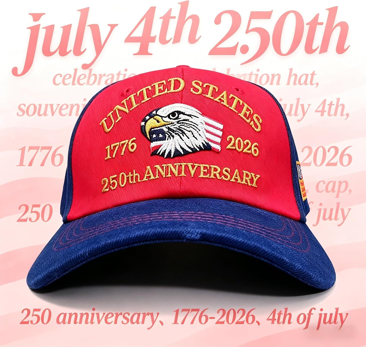 250th Anniversary Baseball Cap, 1776-2026 USA Patriotic Hat with Bald Eagle Embroidery, Red Blue Denim Adjustable Unisex 4th of July Celebration Hat image 4