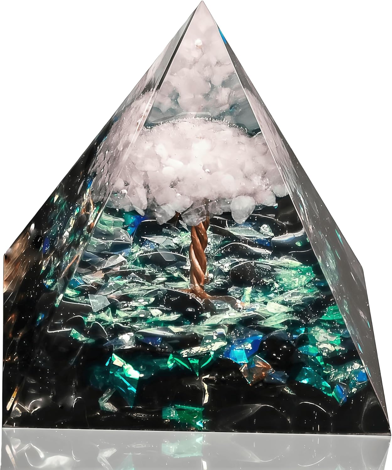 Tree of Life Orgonite Rose Quartz&Obsidian Healing Crystal Pyramid Chakra Reiki Positive Energy Generator for Reduce Stress Promote Relationships Spiritual Gift (Obsidian Tree of Life)