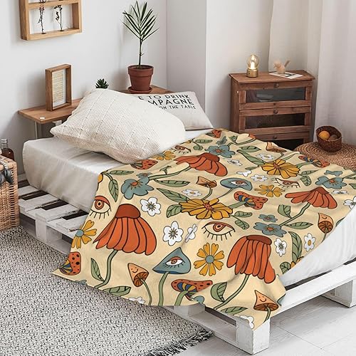 Miniatura 5 de Manta de hongos florales retro de los años 70, mantas suaves de franela para cama, acogedora y ligera, regalos de felpa para mujeres, hombres,