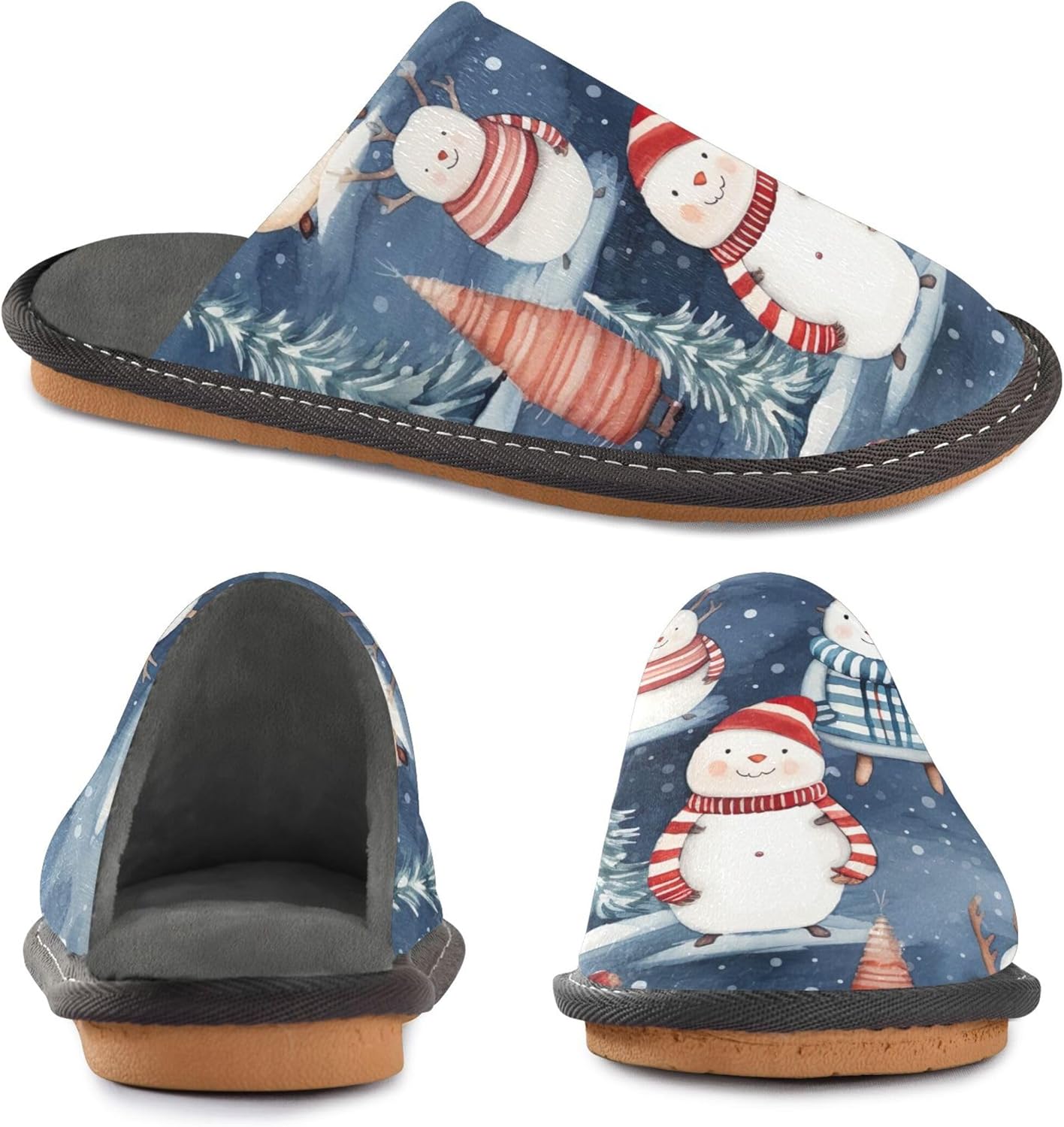 Christmas Xmas Snowman House Slippers – Cozy Fuzzy Slippers for Guests, Washable & Disposable, Perfect for Shoeless Home, Spa & Hotel Use A110801
