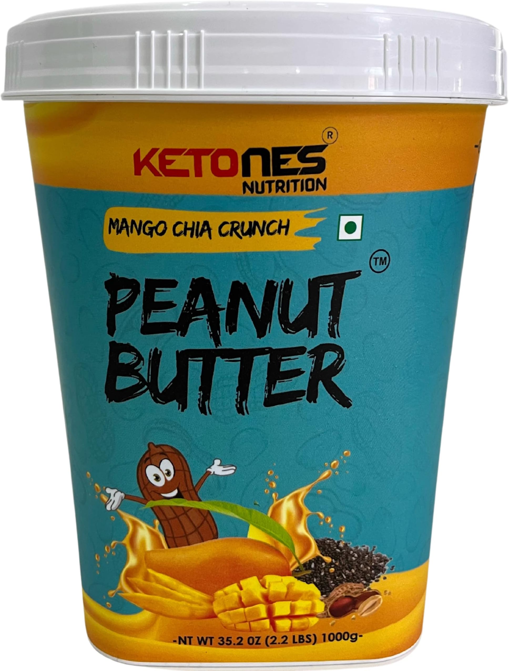 Ketones Nutrition I Peanut Butter I Rich In Fiber I Zero Cholesterol I Healthy Fats I Aids Weight Management I Zero Trans Fais I High In Protein I Keto Friendly I Healthy Snack I Build Strength & Immunity I Yummy Flavor I Meal Replacement I Gluten Free I Spread on Hread I Add to Shake I Add to Recipe I Grab & Lai I Mango Chia Crunchy I 1 KG