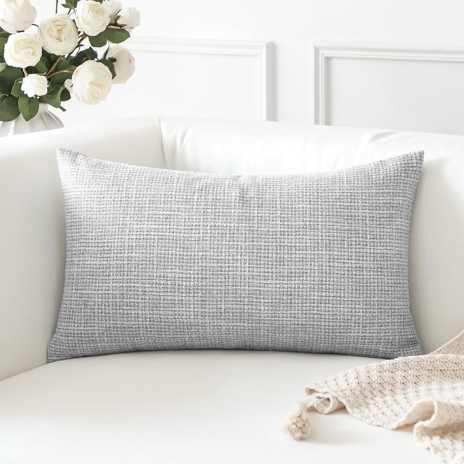 OTOSTAR Linen Throw Pillow Cover Set of 1 Decorative Lumbar Pillowcases Cushion Covers 16x24 Inch for Home Decor Sofa Bedroom Car 40 x 60CM Light Grey Light Grey 24" x 16" (Pack of 1)