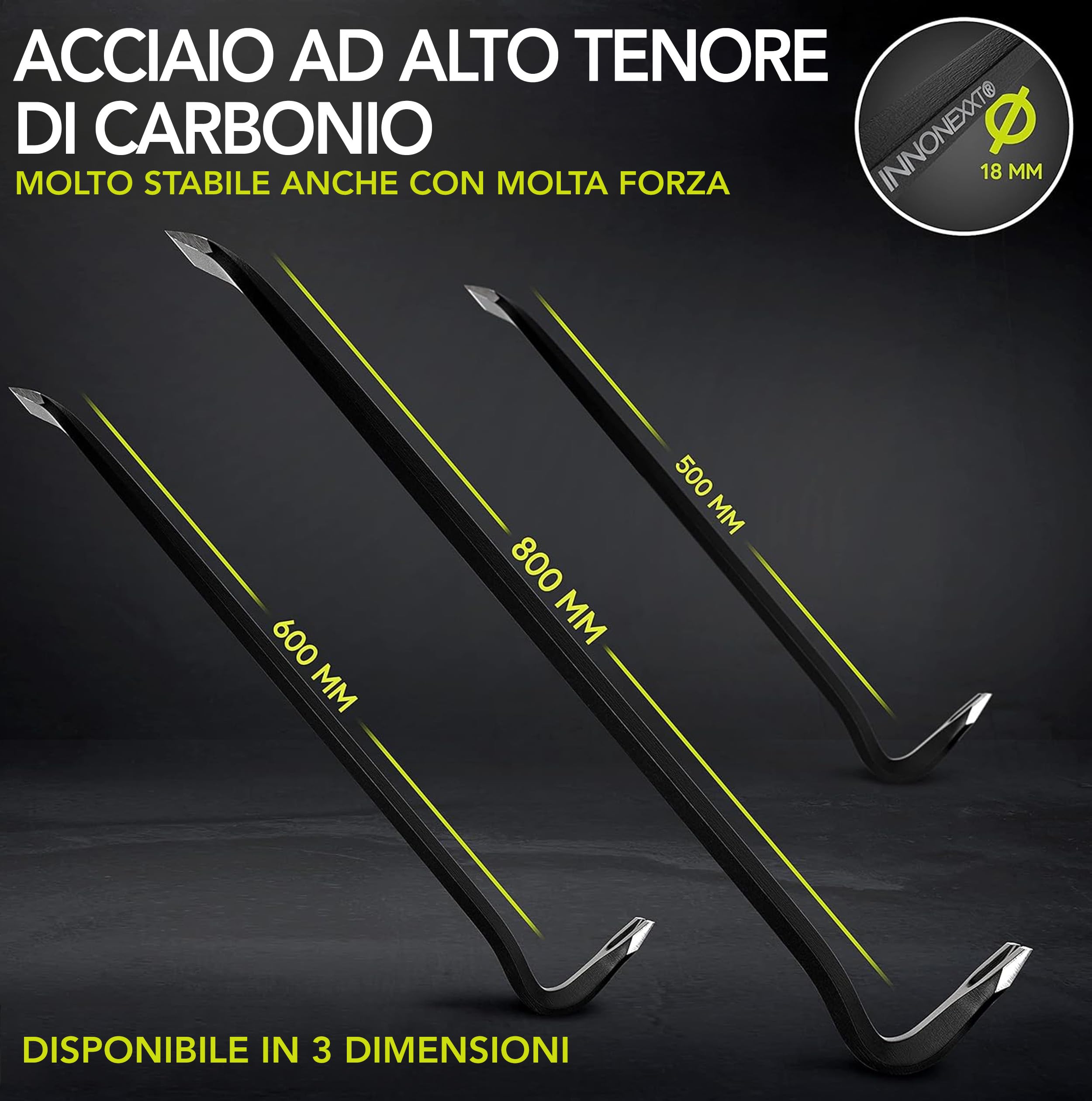 Piede di porco Premium | 800 x 18 mm acciaio speciale | palanchino, barra di porco, barra di porco, Levachiodi, Ferro a leva, Giapponese leva di forza curva, Barra di trazione, Barra per pry