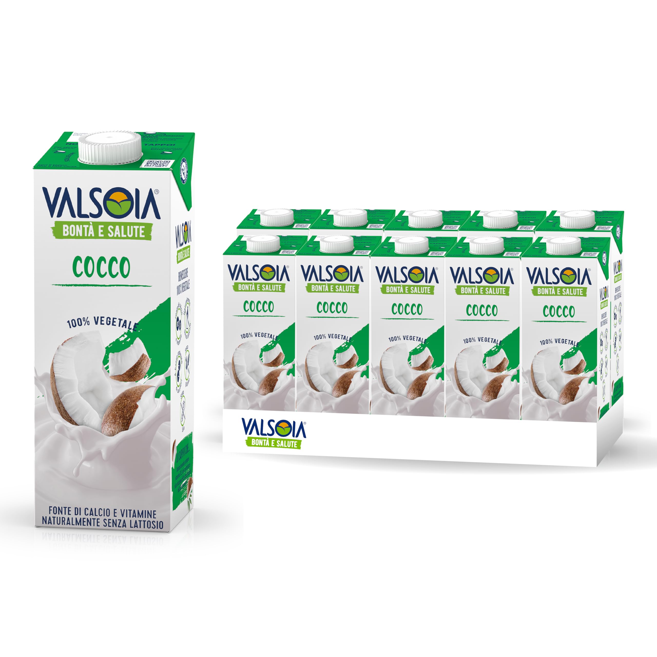Valsoia - Bevanda Cocco Drink, Box da 10 Tetra Brik Asettico da 1000 ml, 100% Vegetale, Senza Lattosio, con Calcio e Vitamine, Ideale anche per Vegani, Vegetariani e Celiaci