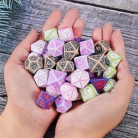 CiaraQ Polyhedral Dice Set - DND Role Playing Dice for Dungeons and Dragons RPG Table Games, Red/Pink/Black/Green/Purple, 42pcs
