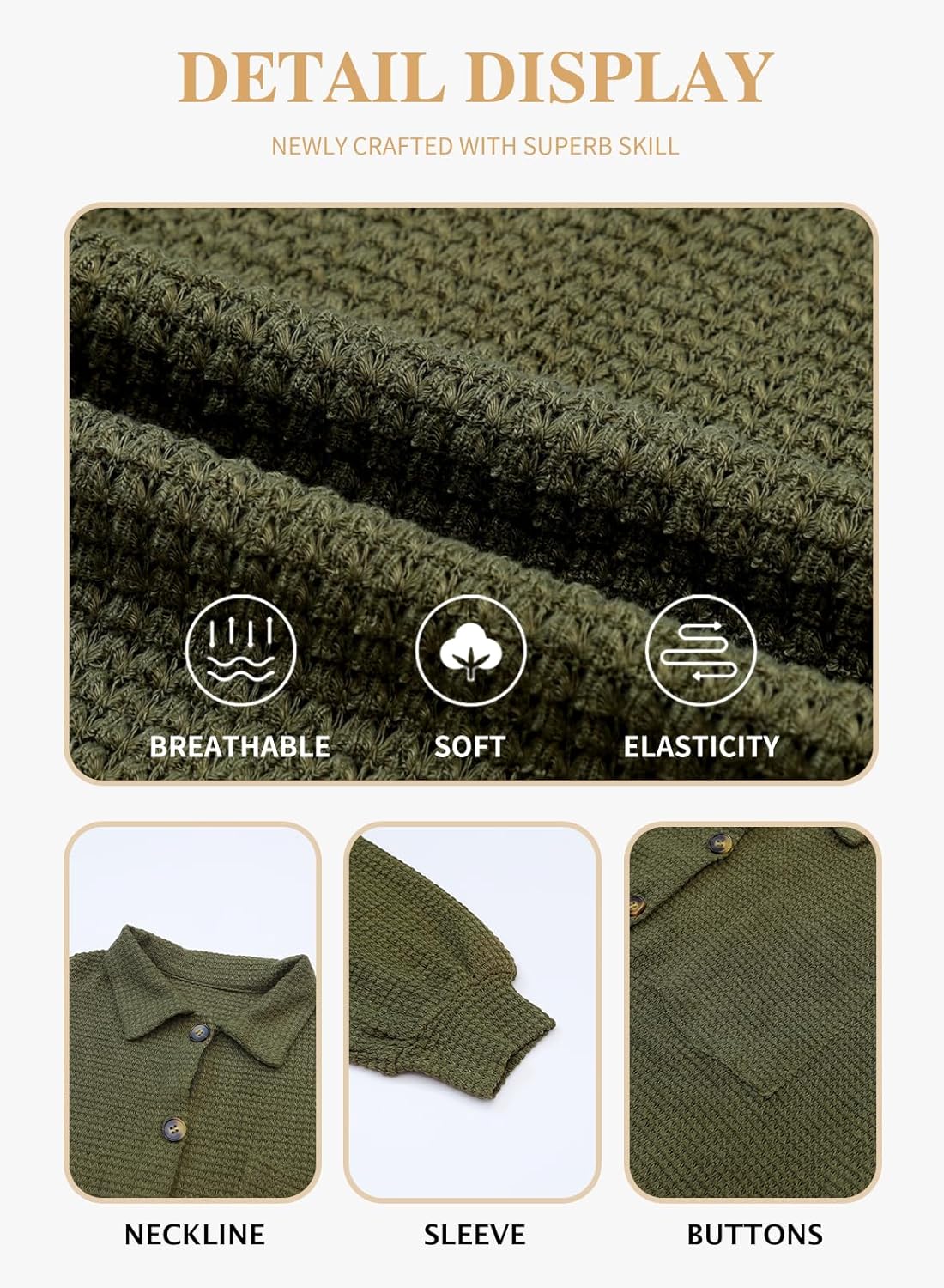 Eytino Womens Plus Size Boyfriend Shirts Casual Long Sleeve Button Down Oversized Waffle Knit Shacket Jacket(1X-5X) - Image 5