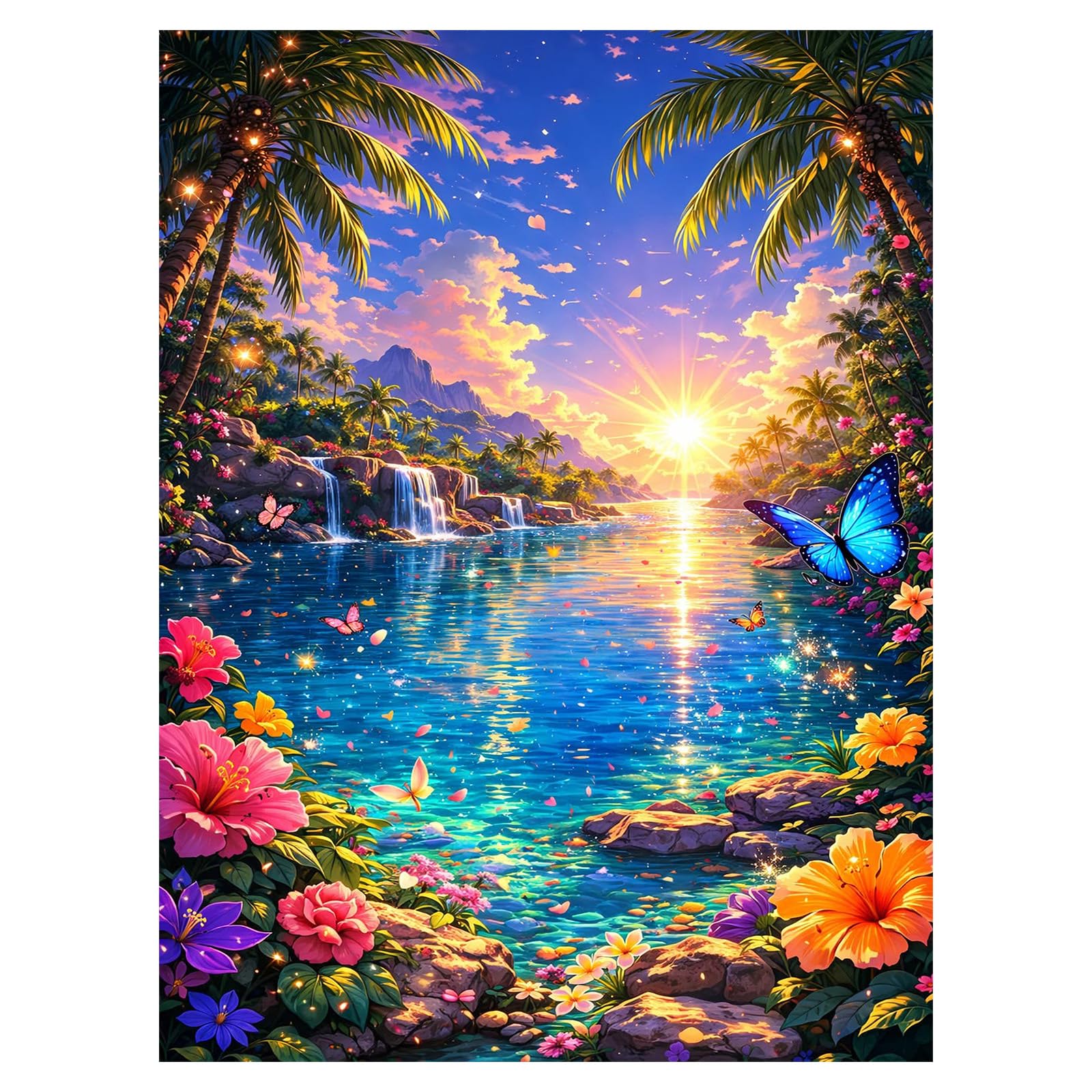 Querencia Lake Diamond Art Kits Adults, Fantastic Landscape Diamond Painting Kits for Adults, Lake Scene 5D DIY Full Round Drill Gem Art Craft for Relaxation, Home Wall Decor 12x16 in