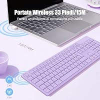LeadsaiL Vezeték nélküli billentyűzet, teljes méretű QWERTY, ergonomikus USB 2,4 GHz, számpad, PC/Mac/Laptop - Lila 5