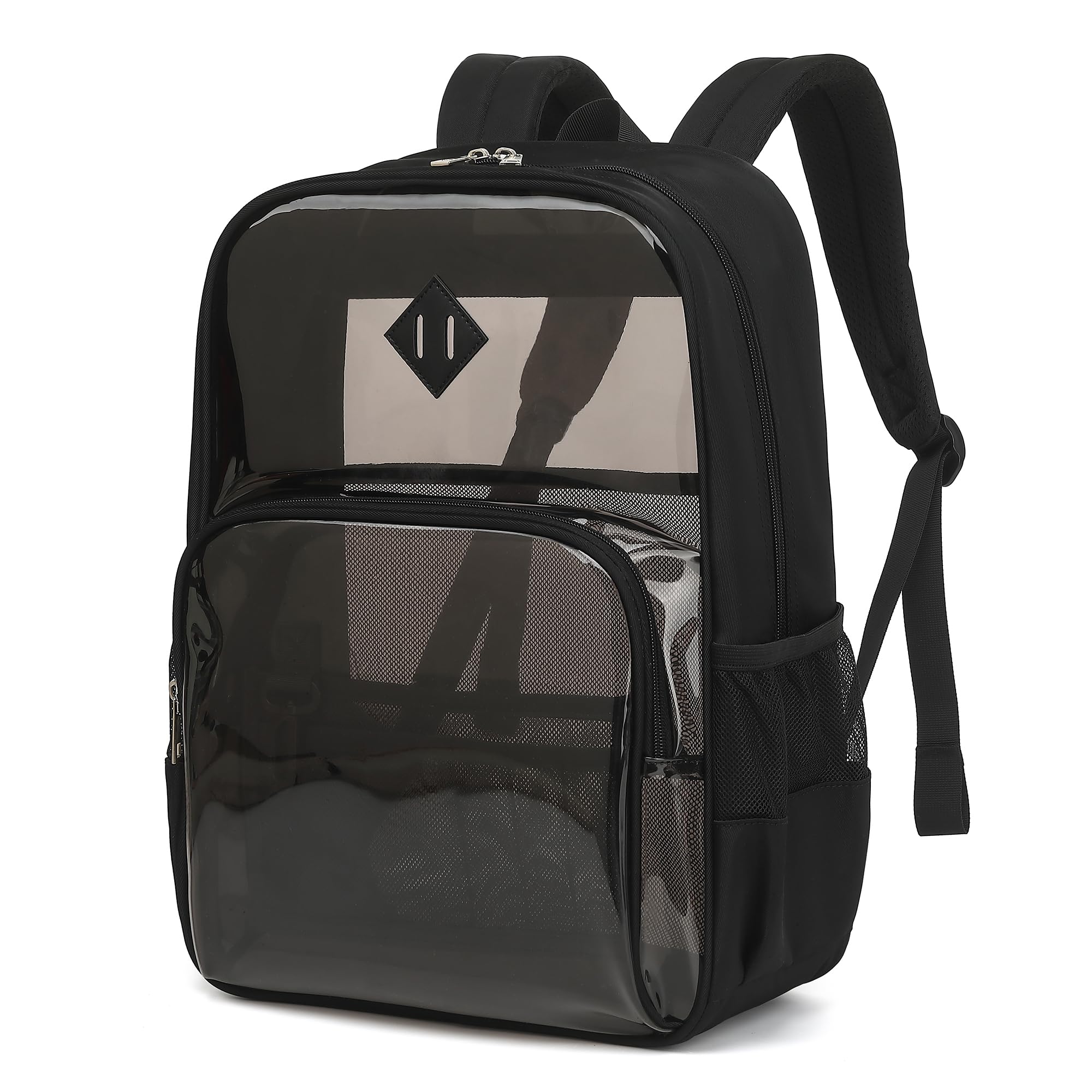 MUSEVOS Clear Backpack Heavy Duty for School - Waterproof PVC & Oxford Fabric 2-in-1 Design, Reinforced Shoulder Straps, Clear Bookbag for Girls,