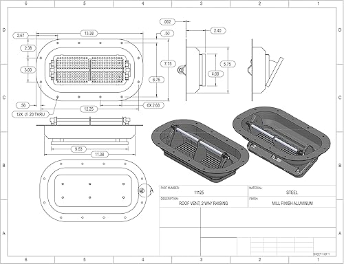 Miniatura 2 de Ventilación de techo de remolque Ventilación de techo de aluminio de alto perfil de flujo de aire RV con mango de varilla de junta