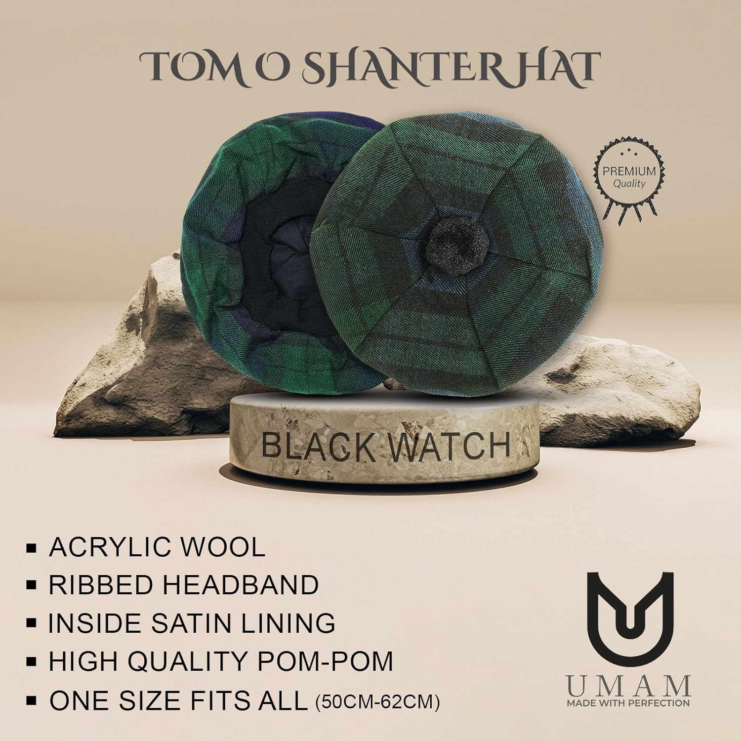 Scottish Tam o’ Shanter Hat Traditional Tartan Bonnet with Pom Pom | Acrylic Wool Flat Cap | One Size Fits Most - Image 2