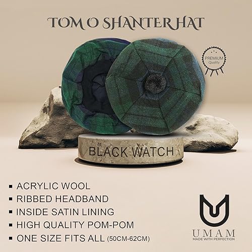 Miniatura 2 de Sombrero de lana acrílica tradicional escocés Tam o' Shatner Tammy Hat Flat Bonnet Kilt Many Tartans