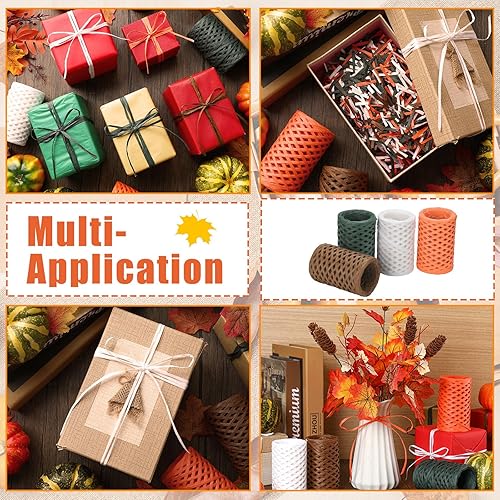 Miniatura 6 de 4 rollos de cinta de rafia de 1200 pies de cinta de papel de rafia de Acción de Gracias, Halloween, Navidad, regalo para envolver regalos,
