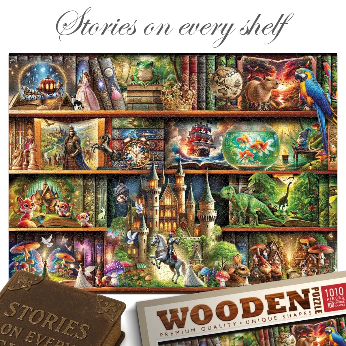 WOODEN.CITY Rompecabezas de Madera para Adultos 1000 Piezas – Escena de Librería con Libros – Puzzle Decorativo y Regalo para Amantes de la Lectura | 54 x 39,5 cm