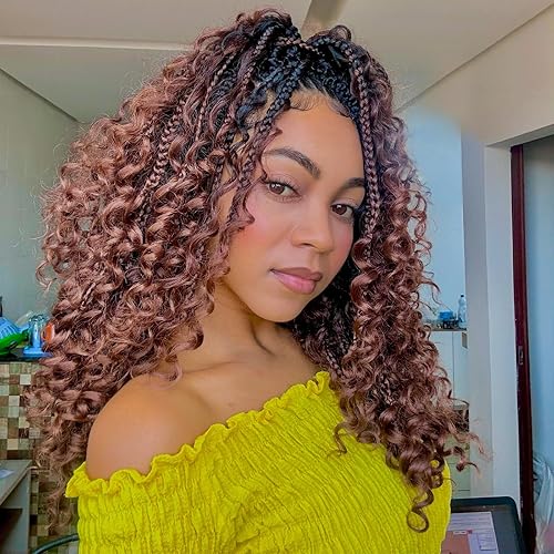 9 paquetes de trenzas de caja Goddess con extremos rizados, trenzas de caja bohemia de 14 pulgadas, cabello sintético de ganchillo para mujeres