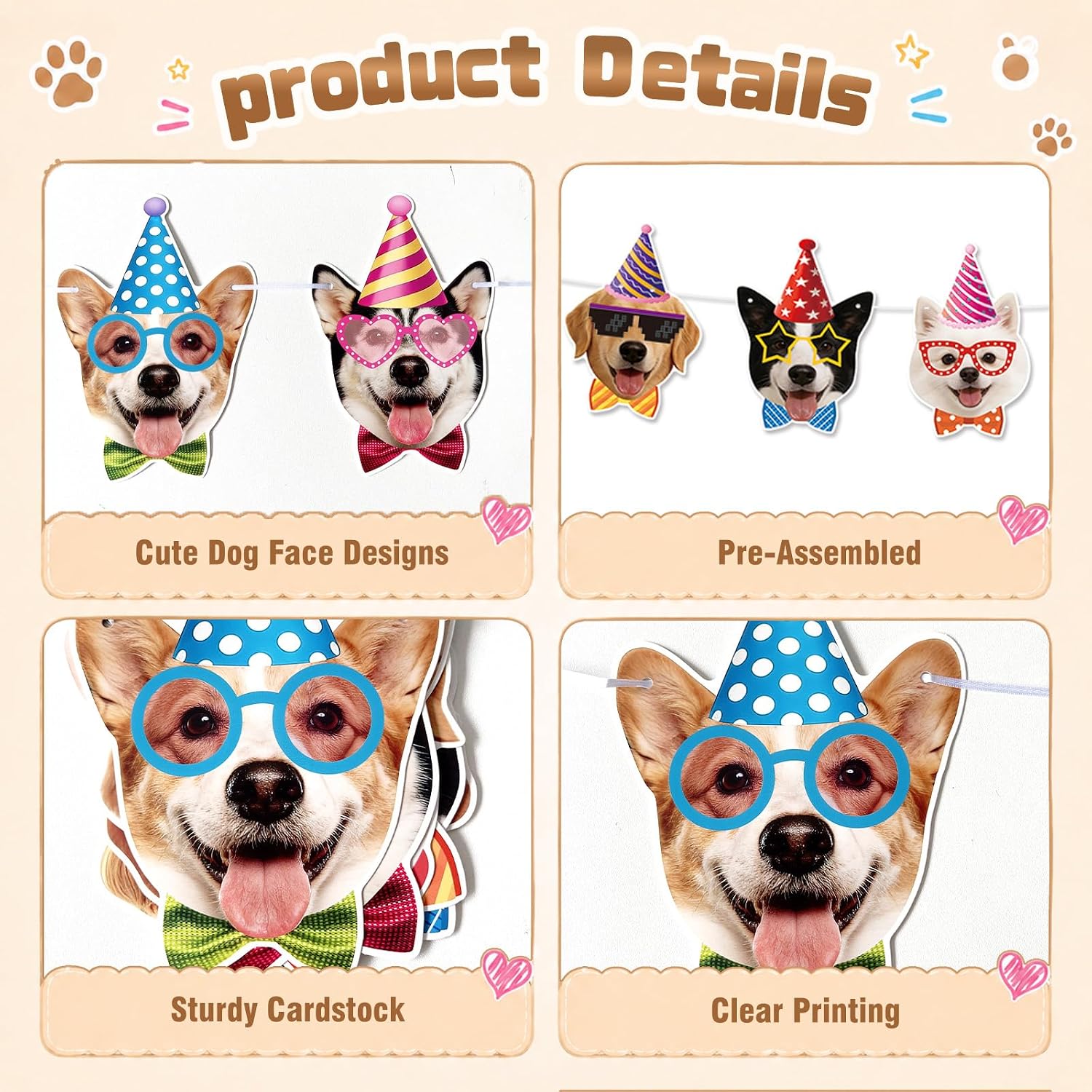 Dog Birthday Banner, Funny Dog Face Garland for Pet Birthday Decorations image 3
