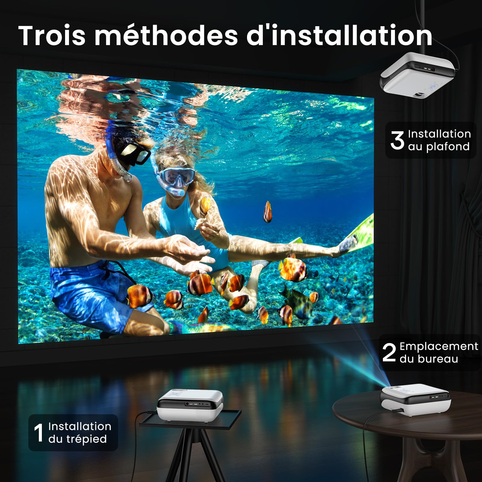 Mini Beamer 4K, HAPPRUN H1 Full HD Beamer mit Bluetooth – Native 1080P Tragbarer Outdoor Projektor mit Lautsprecher, Kompatibel mit Smartphone, HDMI, USB, AV, TV-Stick, PS5 für Heimkino, Schlafzimmer