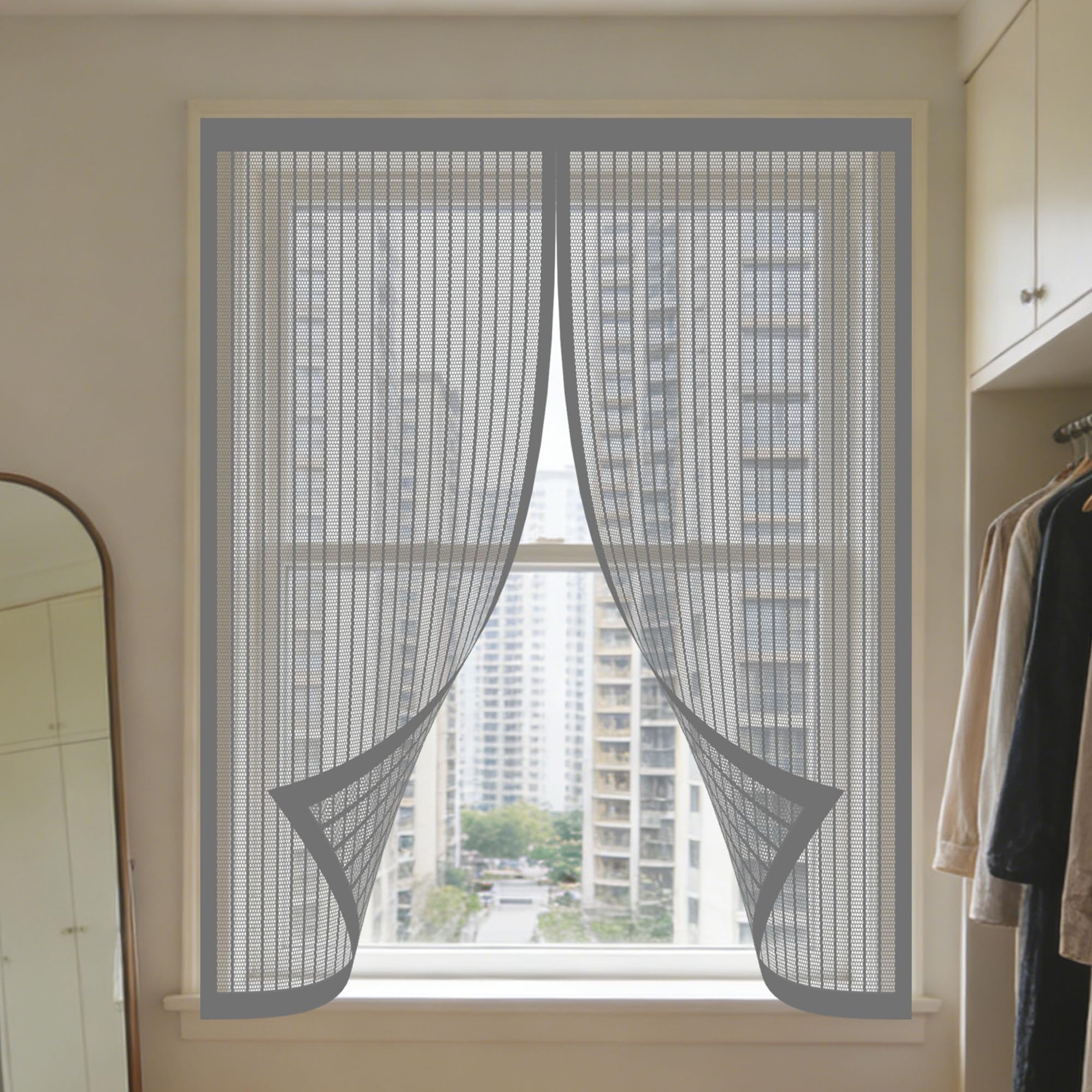 Moustiquaire de porte ou fenêtre magnétique 170x170cm gris anti-insecte