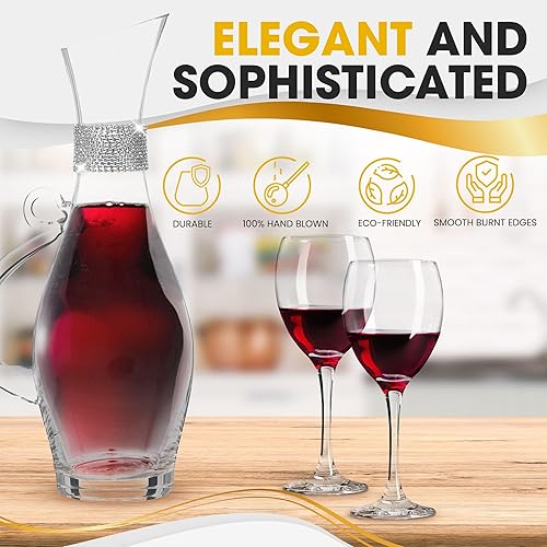 Miniatura 2 de Berkware Decantador de vino tinto - Jarra de cristal de lujo con deslumbrante diseño de diamantes de imitación, 40.6 fl oz (plateado)