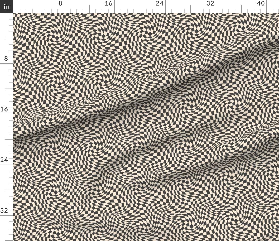 Spoonflower Fabric - Optical Pattern Black Beige Psychedelic Warped Wavy Illusion Geometric Printed on Petal Signature Cotton Fabric Fat Quarter - Sewing Quilting Apparel Crafts Decor