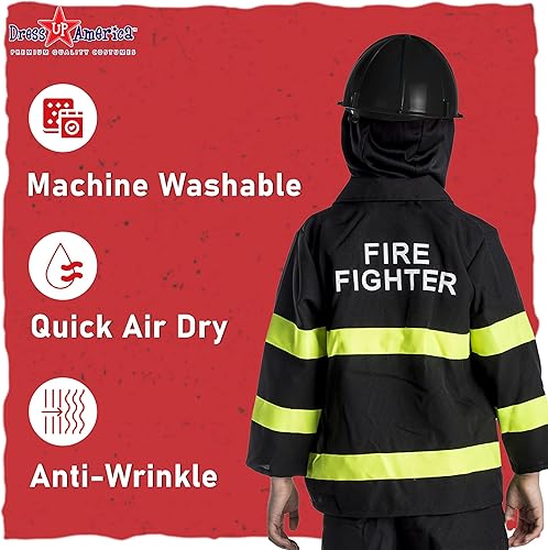 Miniatura 4 de Dress Up America Disfraz de bombero para niños, disfraz de bombero para niños y niñas, conjunto de bomberos con casco, color negro