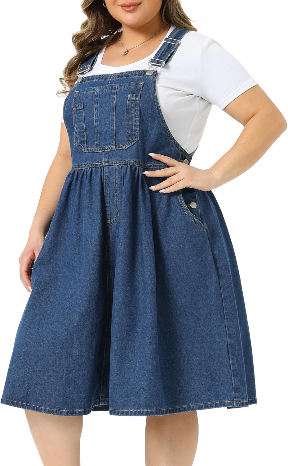 Agnes Orinda Plus Size Women's Denim Overalls Dress Casual Romper Sleeveless Adjustable Straps Jumper Jean Midi Dresses 2026 - Image 2