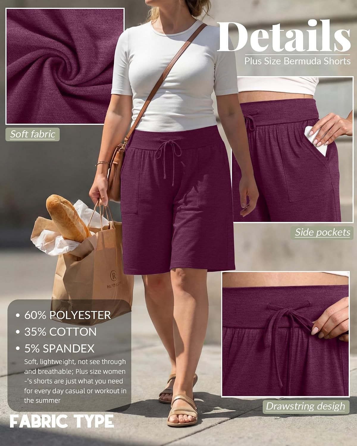 Evervibe 3 Pack Women's Plus Size Bermuda Shorts