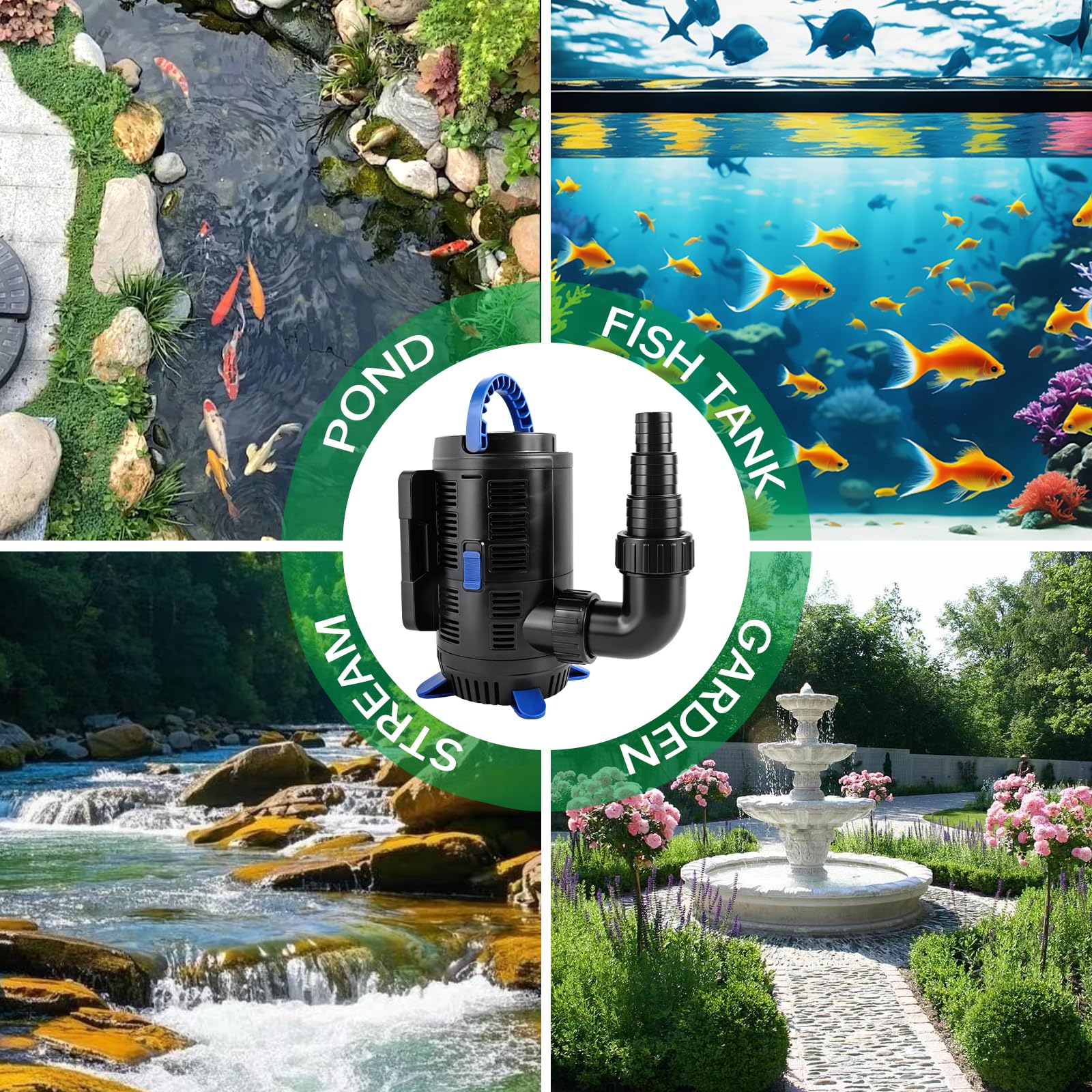 EXLECO Pompa per laghetto regolabile per esterni, 15000 l/h, 37 W-180 W, regolabile con regolatore multifunzionale, pompa per filtri, laghetti da giardino, pompa per laghetti da giardino, fontana