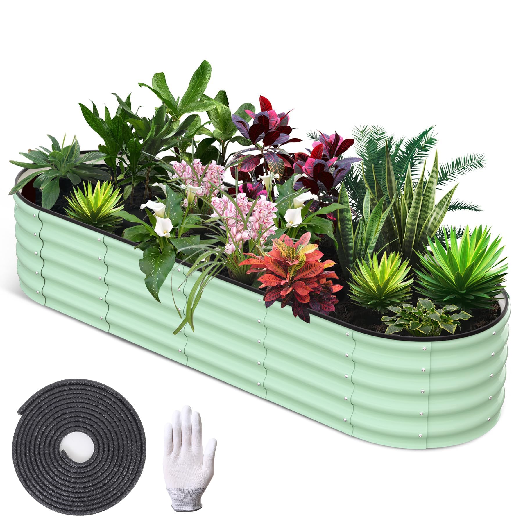 Orto Rialzato Ovale e Circolare per Giardinaggio Esterno, Giardino, Terrazza, Balcone, Spessore 0,7 mm, per Pomodori, Verdure, Fiori, Erbe Aromatiche, 8×2×1,5FT, Verde Oliva