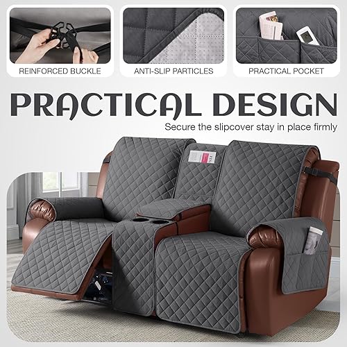 Miniatura 3 de KinCam Funda 100% impermeable para sofá biplaza reclinable con consola, fundas antideslizantes para sofá reclinable de 2 asientos, funda protectora