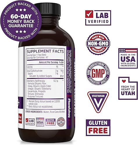 Miniatura 3 de Zhou Nutrition Elder-Mune+ Jarabe – Jarabe orgánico de saúco negro para adultos, elixir de apoyo inmunológico con vinagre de sidra de manzana,