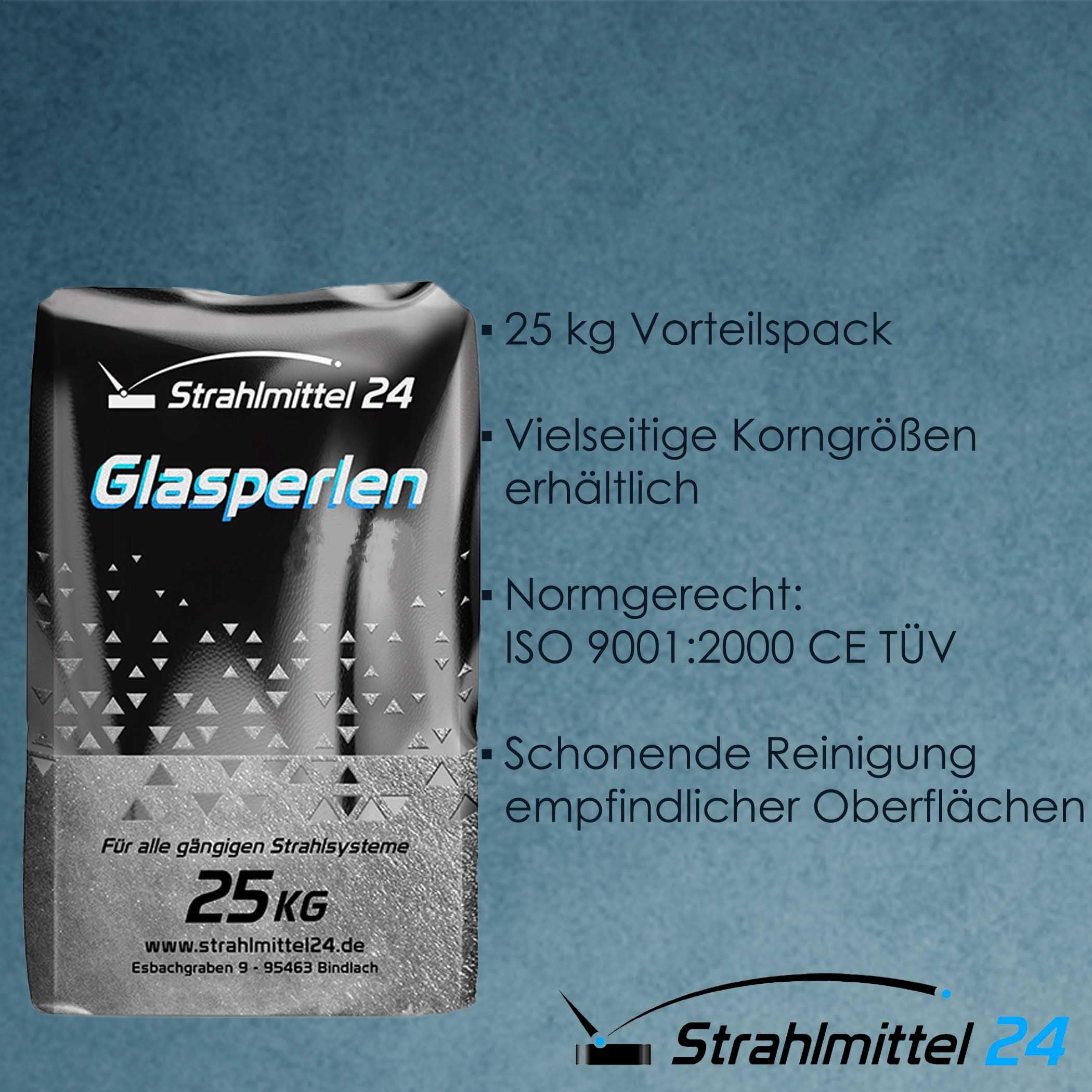 25 KG GLASPERLEN STRAHLMASTER STRAHLMITTEL 70-110 µm STRAHLGUT GLASPERLEN SANDSTRAHLEN MICROGLASPERLEN