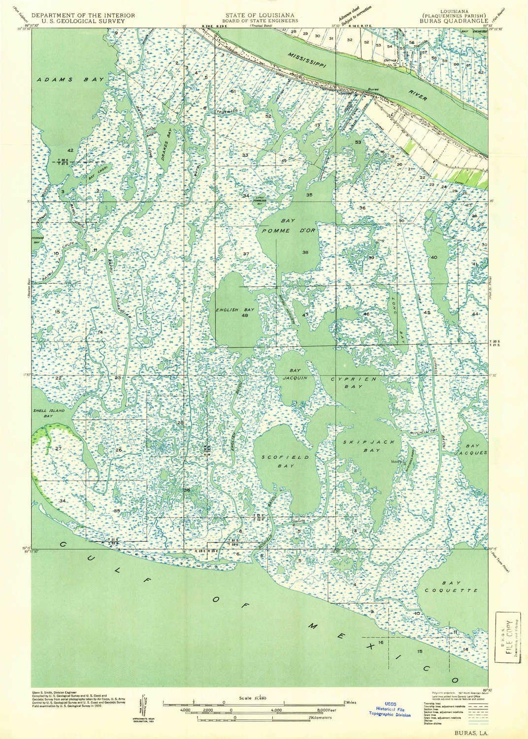 YellowMaps Buras LA topo map, 131680 Scale, 7.5 X 7.5