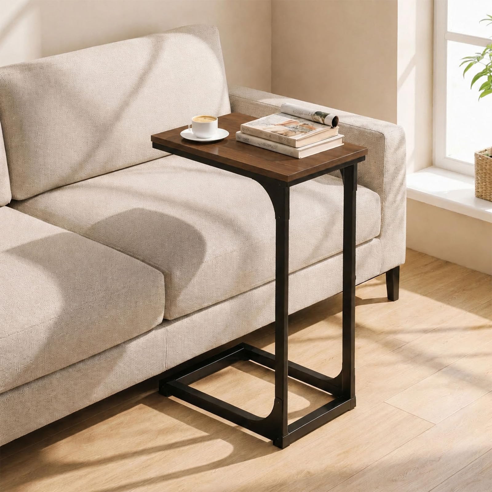 Photo 1 of TEMI C Shaped End Table - Rustic Walnut