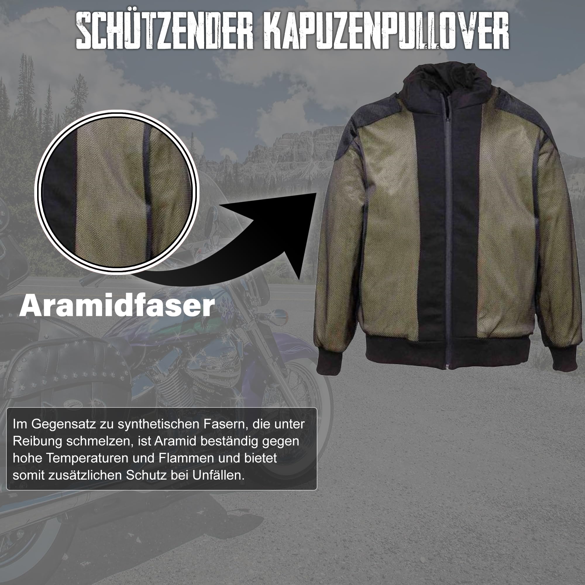 Herren Moto Racing Hoodie Aramidgewebe Motorradschutzjacke Stilvolles Kapuzensweatshirt Schutzfutter CE-Zulassung