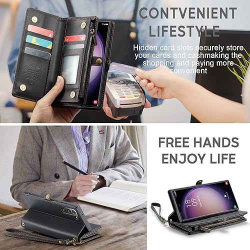 Miniatura 5 de ASAPDOS Funda compatible con Samsung Galaxy S21+S21 Plus 5G, correa de piel sintética retro con cierre magnético, bloqueo RFID, tarjetero y soporte