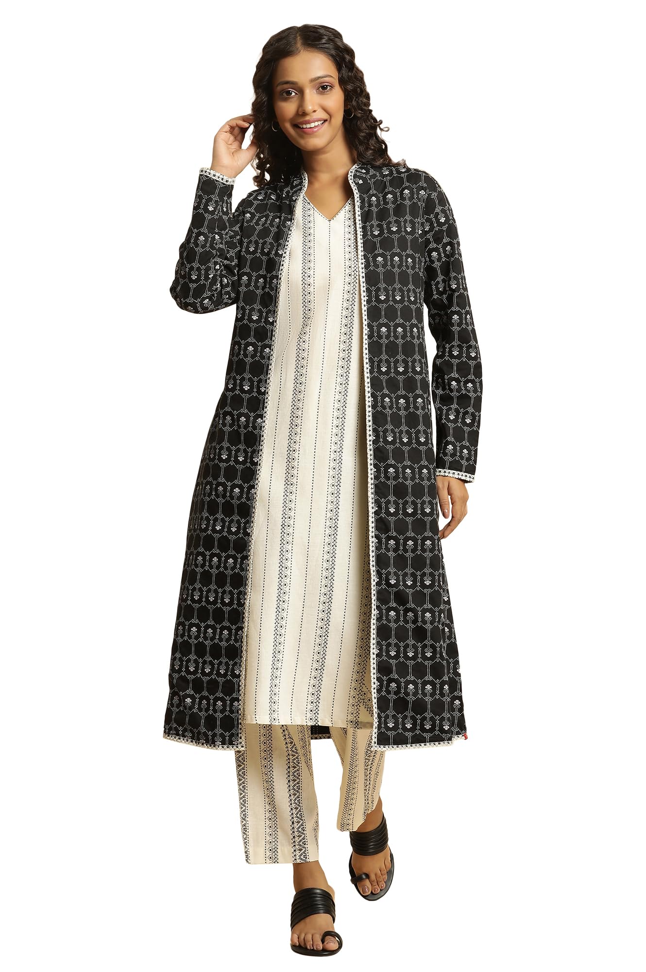 Women's Cotton Blend Knee Length Jacket-image-48